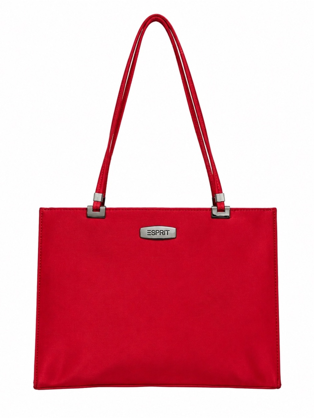 Y2K 90s Esprit Red Nylon Top Handle Shoulder Tote Bag Minimalist Retro Chic VTG